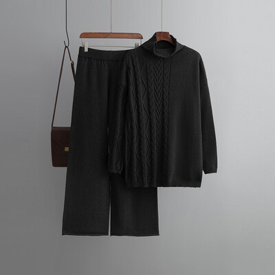 Brīvs trikotāžas sporta tērpu komplekts sievietēm, džemperis ar apkakli, taisnas bikses, džemperis ar džemperi, jauns brīvs virsdrēbes, ins, CHIC