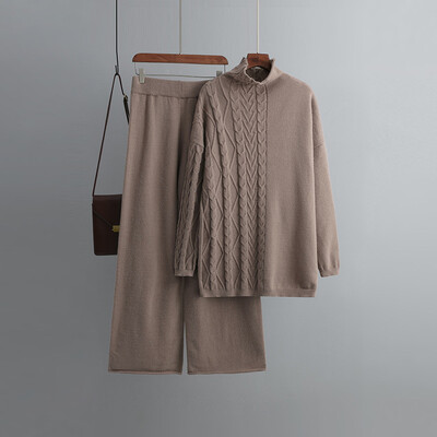 Brīvs trikotāžas sporta tērpu komplekts sievietēm, džemperis ar apkakli, taisnas bikses, džemperis ar džemperi, jauns brīvs virsdrēbes, ins, CHIC