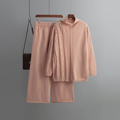 Brīvs trikotāžas sporta tērpu komplekts sievietēm, džemperis ar apkakli, taisnas bikses, džemperis ar džemperi, jauns brīvs virsdrēbes, ins, CHIC