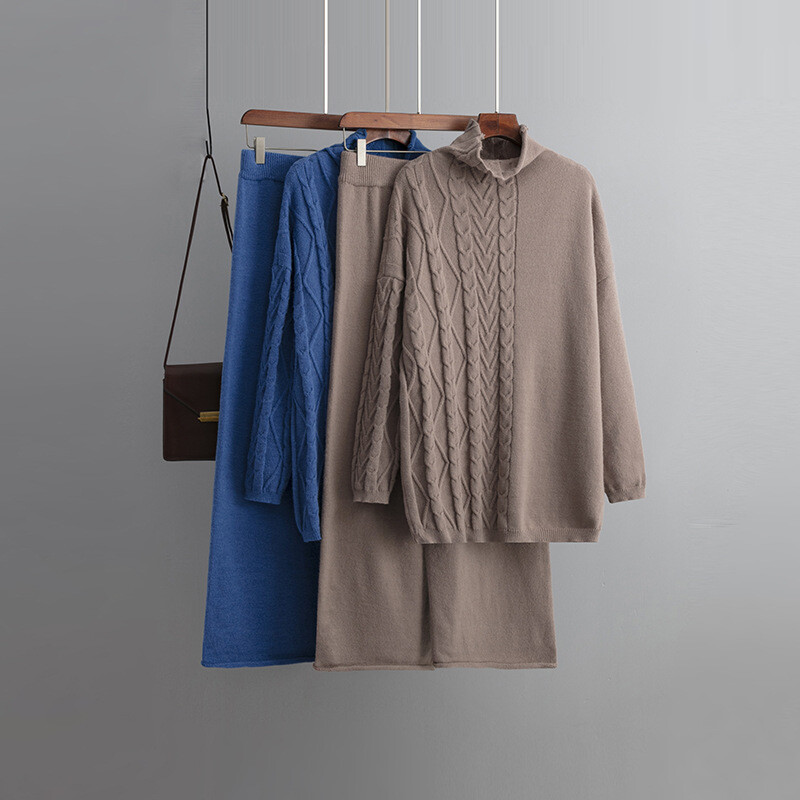 Brīvs trikotāžas sporta tērpu komplekts sievietēm, džemperis ar apkakli, taisnas bikses, džemperis ar džemperi, jauns brīvs virsdrēbes, ins, CHIC