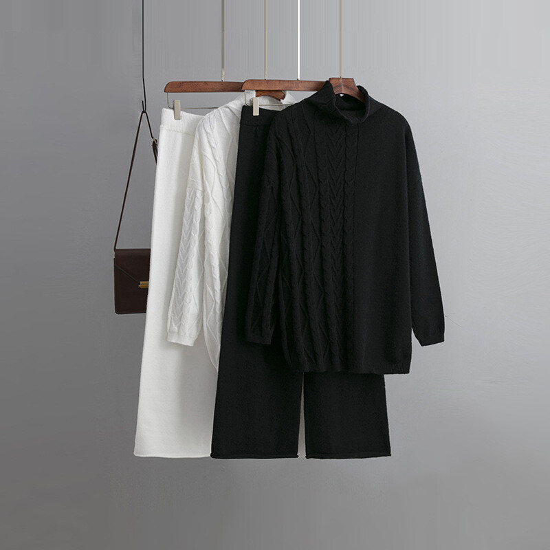 Brīvs trikotāžas sporta tērpu komplekts sievietēm, džemperis ar apkakli, taisnas bikses, džemperis ar džemperi, jauns brīvs virsdrēbes, ins, CHIC