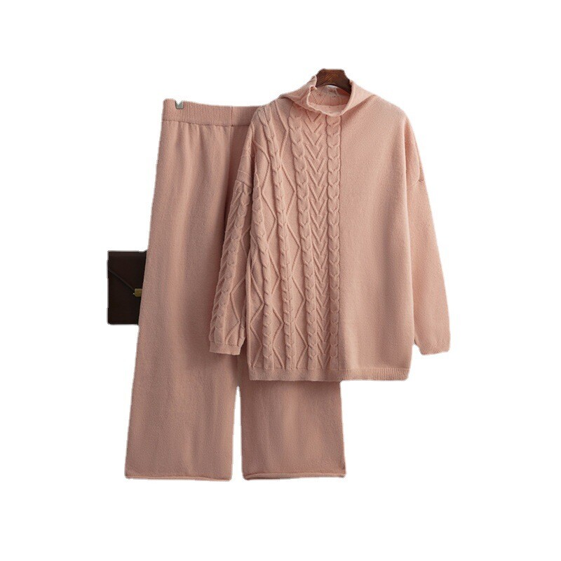 Brīvs trikotāžas sporta tērpu komplekts sievietēm, džemperis ar apkakli, taisnas bikses, džemperis ar džemperi, jauns brīvs virsdrēbes, ins, CHIC