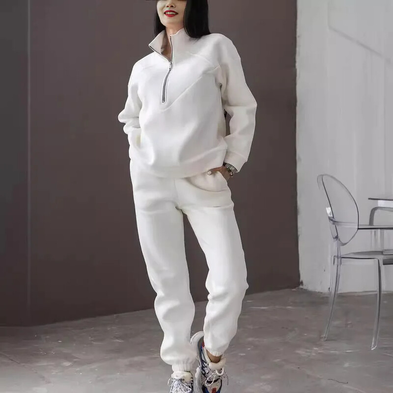 2024. gada moderns, ikdienišķs džemperis ar kapuci 2-daļīgs komplekts ar garām piedurknēm vienkrāsains, vilnas džemperis, džemperis, ikdienas uzvalks