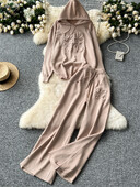 SINGREINY laisk vabaaja kudum, kaheosaline komplekt naiste sügistalvine pikkade varrukatega 3D tekstuuriga trükitud kapuuts + nööriga püksid 2 tk ülikonnad