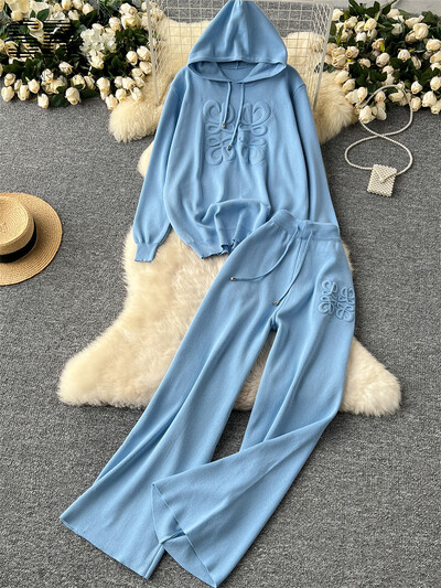 SINGREINY laisk vabaaja kudum, kaheosaline komplekt naiste sügistalvine pikkade varrukatega 3D tekstuuriga trükitud kapuuts + nööriga püksid 2 tk ülikonnad