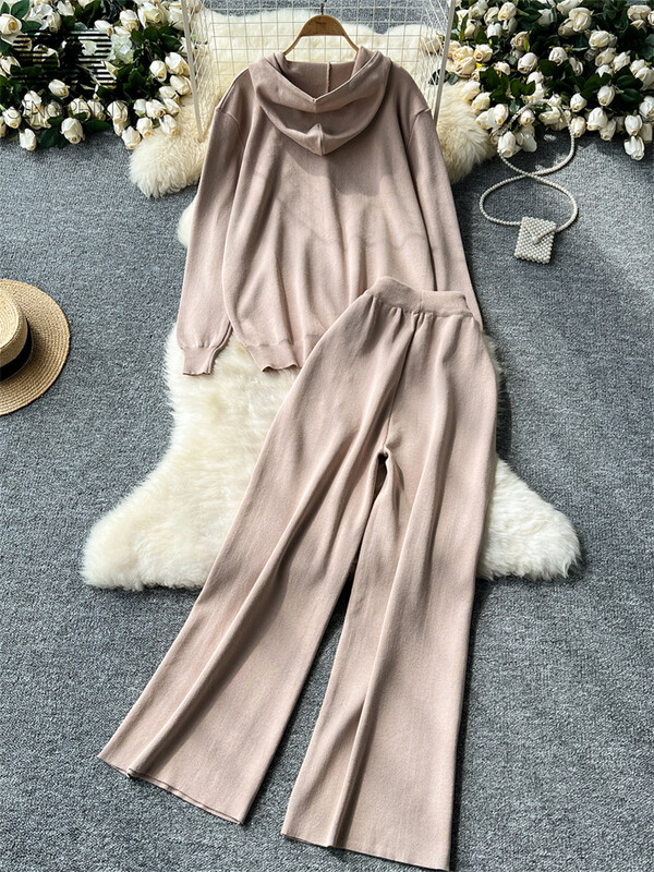 SINGREINY laisk vabaaja kudum, kaheosaline komplekt naiste sügistalvine pikkade varrukatega 3D tekstuuriga trükitud kapuuts + nööriga püksid 2 tk ülikonnad