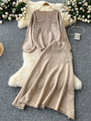 SINGREINY maigi korejiešu 2gab uzvalki sievietēm rudens ziemas brīvs džemperis+elastīgi jostasvietas svārki Sieviešu pamati Adīšana Divu gabalu komplekti