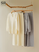 SINGREINY Solid Split Kašmira uzvalki Sieviešu V kakla Kabatas Dizains Pulovers + Bikses ar platām kājām Ziemas gadījuma pamata brīvi adīti 2gab komplekti