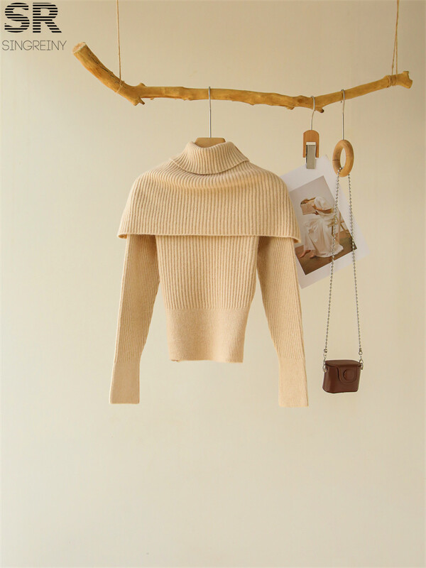 SINGREINY Nježna odijela od 3 komada od kašmira Ženski pulover s dugim rukavima i O izrezom + jednobojni šal + suknja s elastičnim strukom Jesen Zima OL kompleti