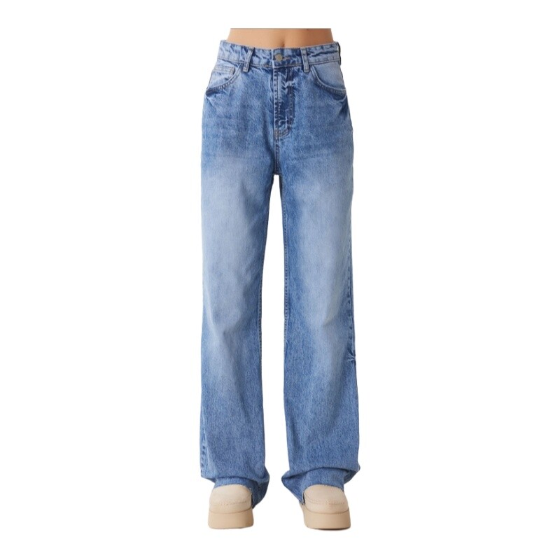 Дамски дънки Trendyol TYZA Ежедневни дънкови широки крачоли Спокойни удобни свободни панталони с цип и страничен джоб Модно облекло