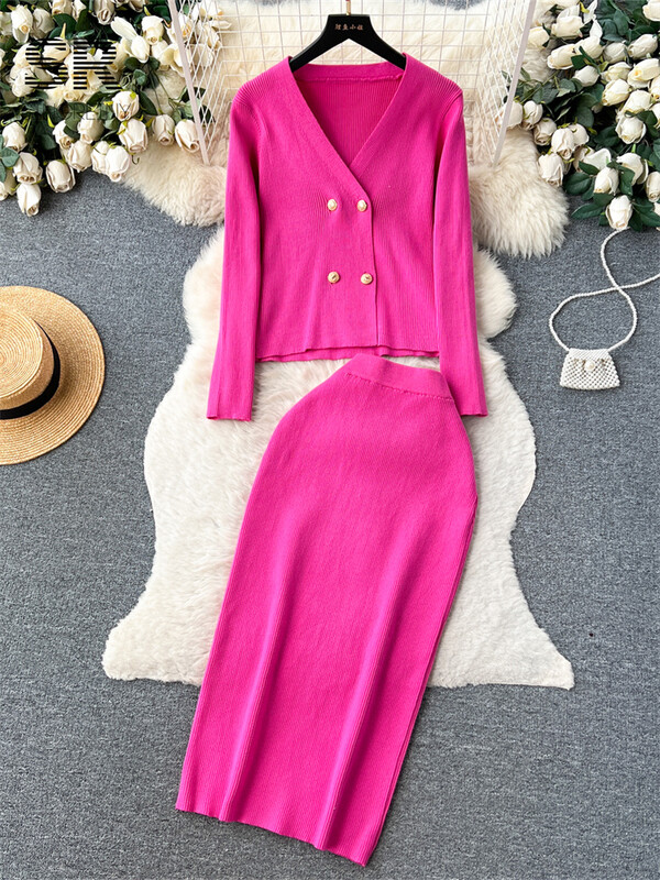 SINGREINY vabaaja kudum, kaheosaline komplekt talveks naiste pikkade varrukatega V-kaelusega kardigan elastne vöökoht, mood pikk OL kampsun, ülikond, seelik