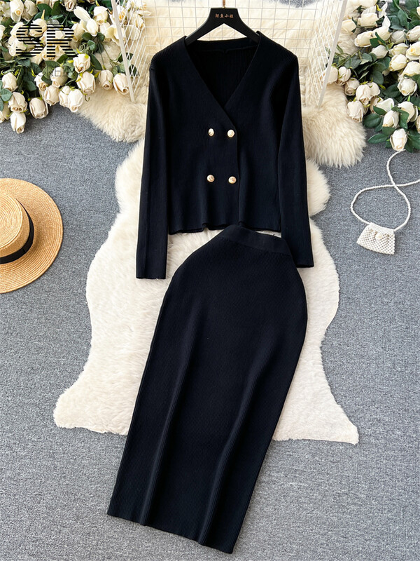 SINGREINY vabaaja kudum, kaheosaline komplekt talveks naiste pikkade varrukatega V-kaelusega kardigan elastne vöökoht, mood pikk OL kampsun, ülikond, seelik