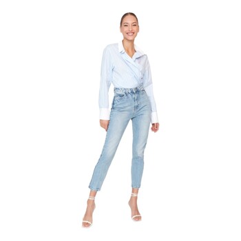 Trendyol TYZA Дамски дънки Ежедневни дънки без колан Mom Plain Pocketless Denim Skinny Fit Jeans Skinny Mom Denim Fit