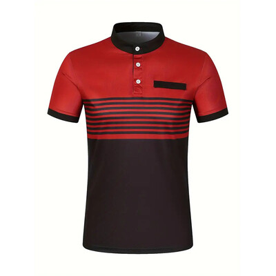 Vīriešu vasaras biznesa ikdienas ērts polo krekls vīriešu ikdienas atpūtas sporta stenda apkakle Tops 3D svītrains T-krekls ar īsām piedurknēm