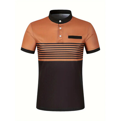 Vīriešu vasaras biznesa ikdienas ērts polo krekls vīriešu ikdienas atpūtas sporta stenda apkakle Tops 3D svītrains T-krekls ar īsām piedurknēm