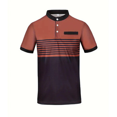 Vīriešu vasaras biznesa ikdienas ērts polo krekls vīriešu ikdienas atpūtas sporta stenda apkakle Tops 3D svītrains T-krekls ar īsām piedurknēm