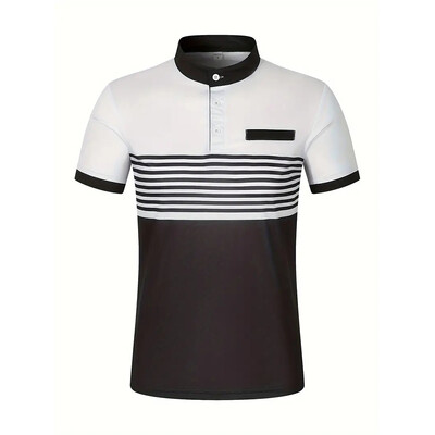 Vīriešu vasaras biznesa ikdienas ērts polo krekls vīriešu ikdienas atpūtas sporta stenda apkakle Tops 3D svītrains T-krekls ar īsām piedurknēm