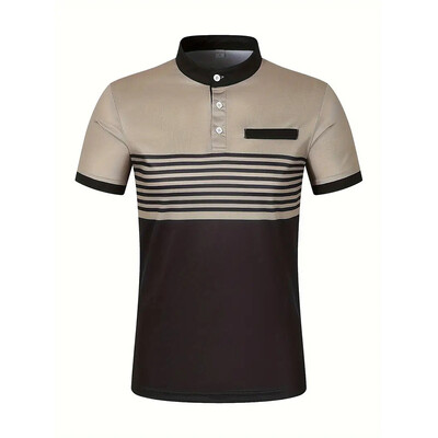 Vīriešu vasaras biznesa ikdienas ērts polo krekls vīriešu ikdienas atpūtas sporta stenda apkakle Tops 3D svītrains T-krekls ar īsām piedurknēm