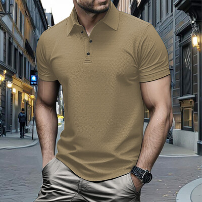 Vasaras vīriešu polo krekls ar īsām piedurknēm Biznesa biroja augstas kvalitātes pārslēdzams apkaklis ledus zīds ar augstu elastību modes ikdienas T-krekls