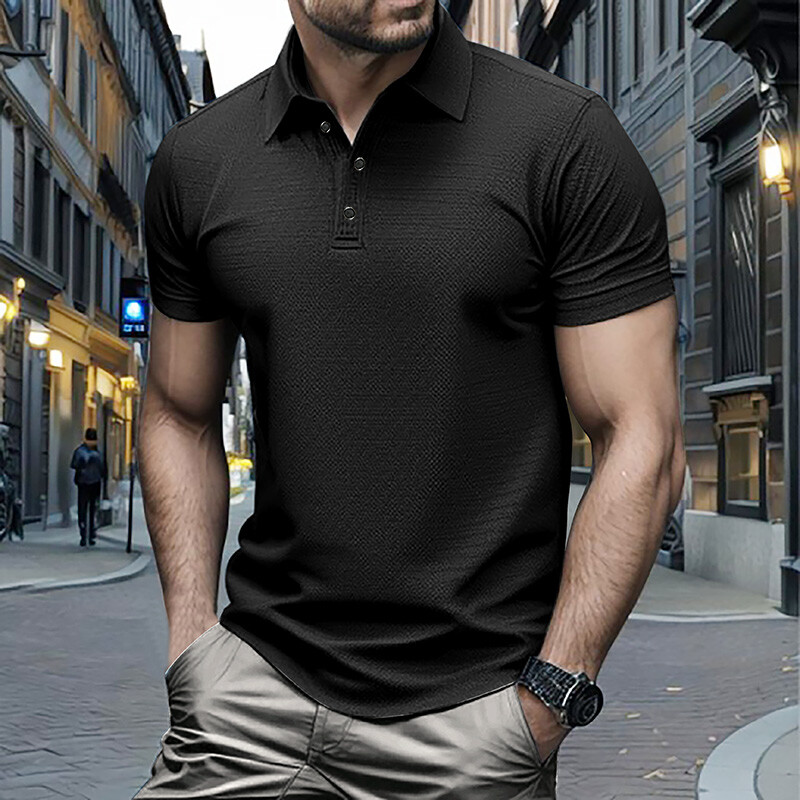 Vasaras vīriešu polo krekls ar īsām piedurknēm Biznesa biroja augstas kvalitātes pārslēdzams apkaklis ledus zīds ar augstu elastību modes ikdienas T-krekls