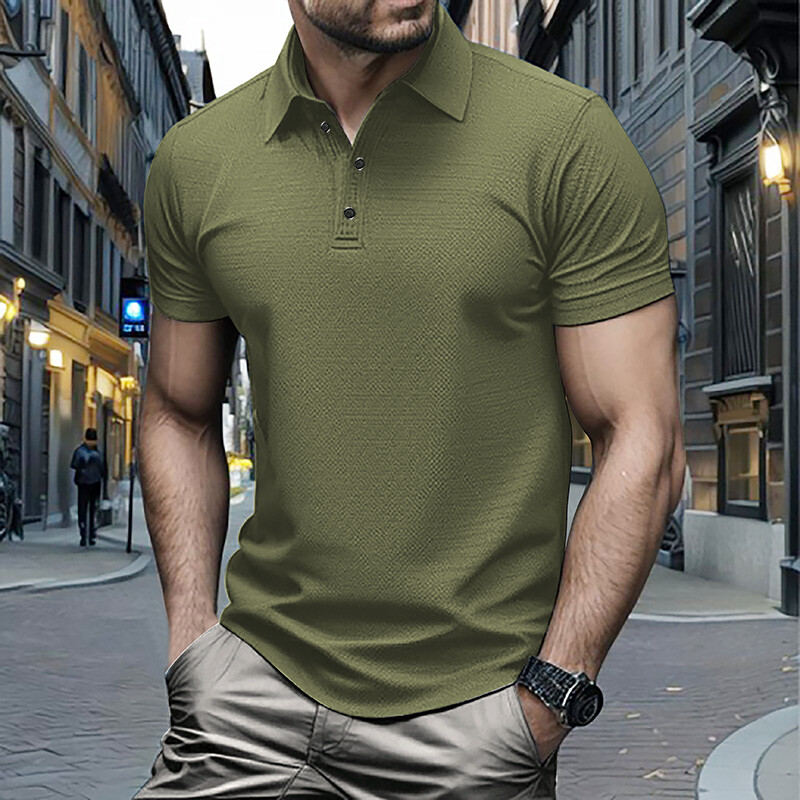 Vasaras vīriešu polo krekls ar īsām piedurknēm Biznesa biroja augstas kvalitātes pārslēdzams apkaklis ledus zīds ar augstu elastību modes ikdienas T-krekls