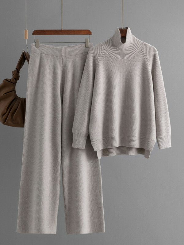 GVUW trikotāžas bikšu komplekts sievietēm ar pilnām piedurknēm bruņurupuču džemperis + platas bikses ikdienas jauns 2025. gada sieviešu apģērbs 17G9079