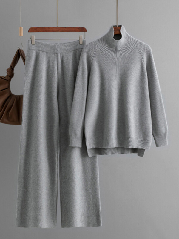 GVUW trikotāžas bikšu komplekts sievietēm ar pilnām piedurknēm bruņurupuču džemperis + platas bikses ikdienas jauns 2025. gada sieviešu apģērbs 17G9079