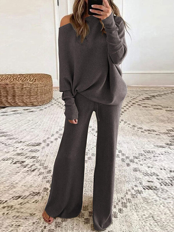 Divu gabalu trikotāžas komplekti Sieviešu eleganti džemperi ar garām piedurknēm, bikses ar augstu vidukli, sieviešu kostīmi, 2024. gada ziemas sieviešu tērpi