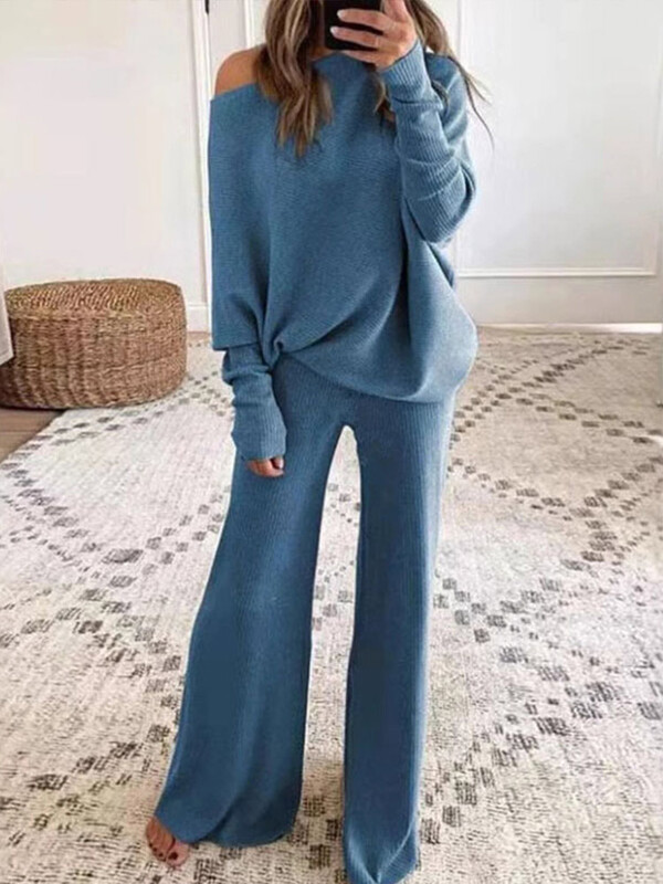 Divu gabalu trikotāžas komplekti Sieviešu eleganti džemperi ar garām piedurknēm, bikses ar augstu vidukli, sieviešu kostīmi, 2024. gada ziemas sieviešu tērpi