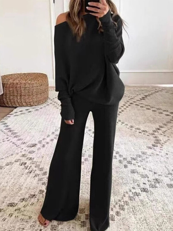 Divu gabalu trikotāžas komplekti Sieviešu eleganti džemperi ar garām piedurknēm, bikses ar augstu vidukli, sieviešu kostīmi, 2024. gada ziemas sieviešu tērpi