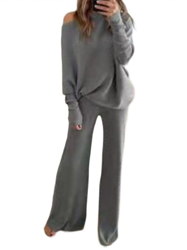 Divu gabalu trikotāžas komplekti Sieviešu eleganti džemperi ar garām piedurknēm, bikses ar augstu vidukli, sieviešu kostīmi, 2024. gada ziemas sieviešu tērpi