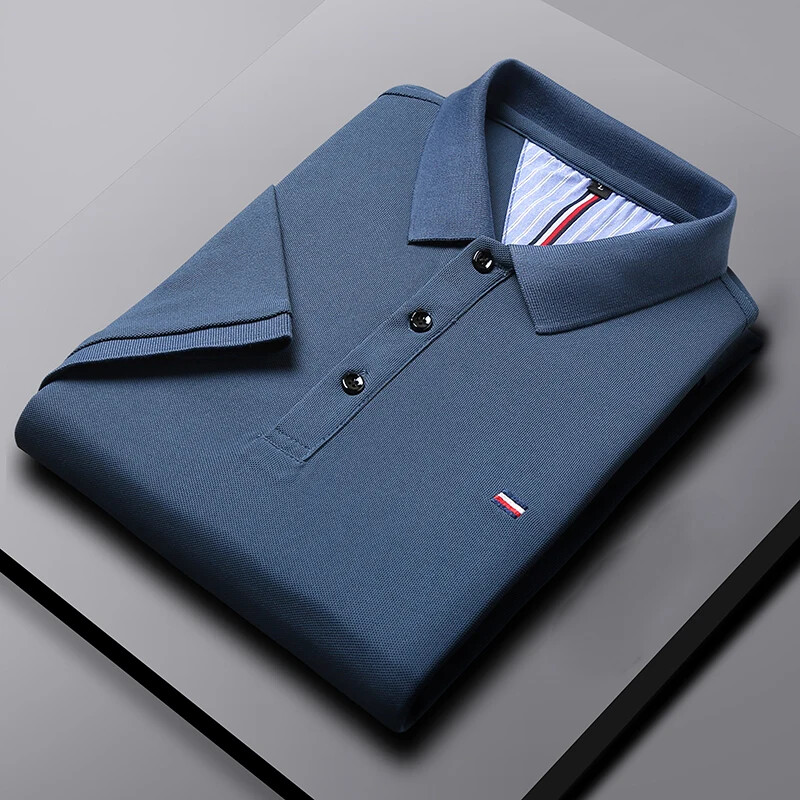 Meeste vabaaja moodne polosärk, hingav ja mugav tikitud topp