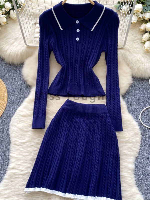 Rudens vintage vecāka gadagājuma trikotāžas 2 daļiņu sieviešu dizaina džemperis + svārki sievietēm ar augstu vidukli