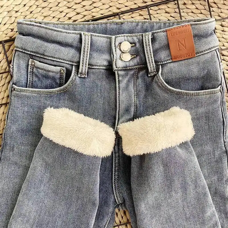 Ziemas silti Sieviešu džinsi Velvet Džinsi sieviešu Fleece Silti Augsts Viduklis Stinny Elastīgās Bikses Sieviešu Džins Ikdienas Legging Ziemas džinsi