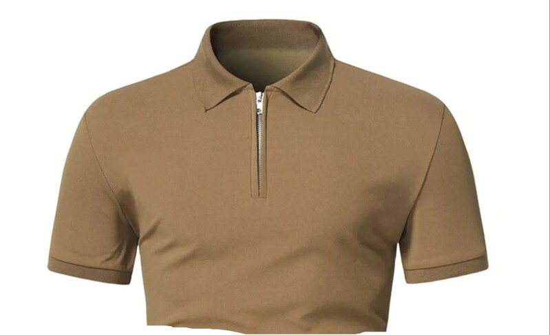 Vīriešu polo krekls vienkrāsains ar īsām piedurknēm rāvējslēdzēju atloks T-krekls ikdienas tops
