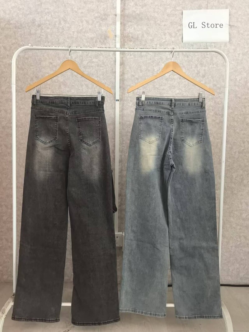 CM.YAYA Sieviešu ielas apģērbs ar pogu izgrieztu Cargo Straight džinsa platu džinsu bikses 2024 INS elastīgas modes ballīšu kravas bikses