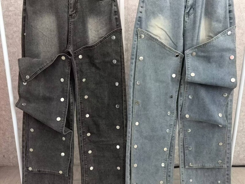 CM.YAYA Sieviešu ielas apģērbs ar pogu izgrieztu Cargo Straight džinsa platu džinsu bikses 2024 INS elastīgas modes ballīšu kravas bikses