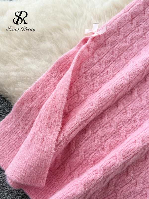 SINGREINY modes 3D džemperu kostīmi ar volāniem, pērļu trikotāžas tops+elastīgi sadalīti svārki Hotsweet, plāni adīti divu gabalu komplekts