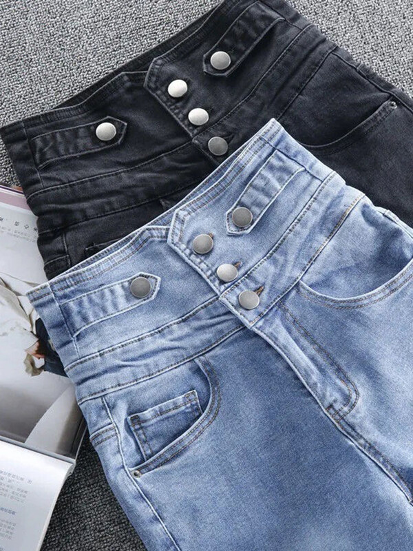 Korejas dizaina zīmulis Džinsi Sievietēm Ikdienišķs Vintage Stinny Stretch Džinsu Bikses Pavasaris Rudens Ielu apģērbs Solid Kot Pantolon