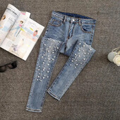 VWBQNZ Nailed Bead Jeans Sieviešu Pavasaris/vasara Jauns, daudzpusīgs, caurumu laužošs elastīgs, šaurs zīmuļu bikses Sieviešu ikdienas džinsu bikses