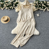 REALEFT rudens ziema, 2 dab. sieviešu komplekti, apģērbs, trikotāžas sporta tērps ar brīvu kapuci un taisns skriešanas bikškostīms 2024. gada jaunums