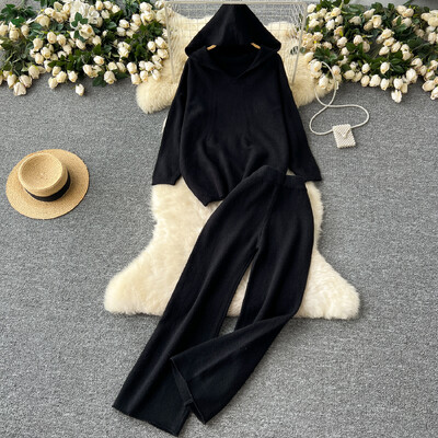 REALEFT rudens ziema, 2 dab. sieviešu komplekti, apģērbs, trikotāžas sporta tērps ar brīvu kapuci un taisns skriešanas bikškostīms 2024. gada jaunums