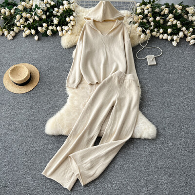 REALEFT rudens ziema, 2 dab. sieviešu komplekti, apģērbs, trikotāžas sporta tērps ar brīvu kapuci un taisns skriešanas bikškostīms 2024. gada jaunums