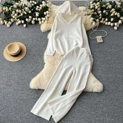 REALEFT rudens ziema, 2 dab. sieviešu komplekti, apģērbs, trikotāžas sporta tērps ar brīvu kapuci un taisns skriešanas bikškostīms 2024. gada jaunums