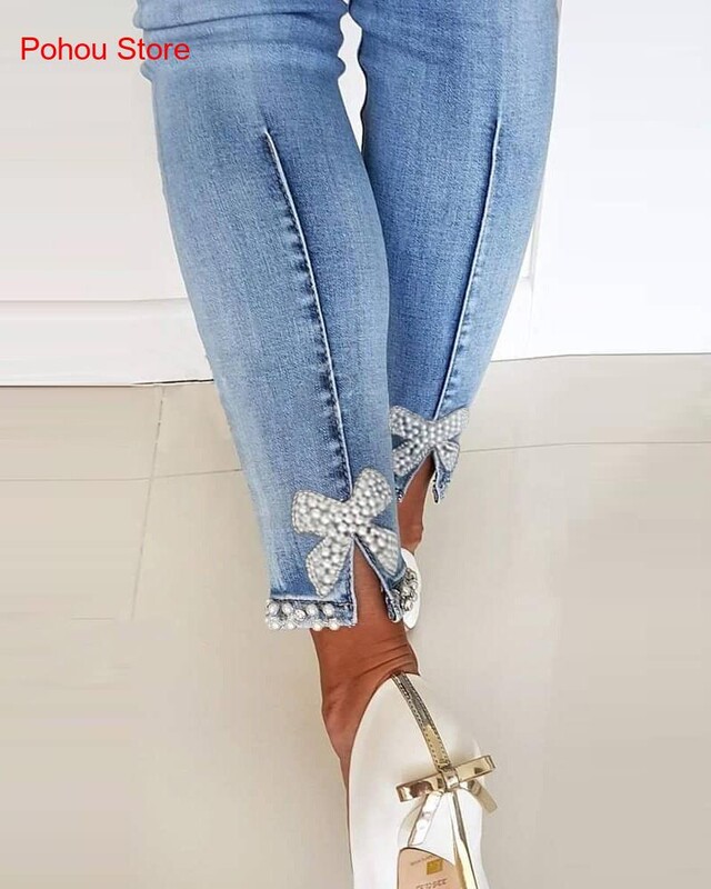 Zīmuļu bikses ar augstu vidukli, elastīgi šauri džinsi džinsu bikses sievietēm