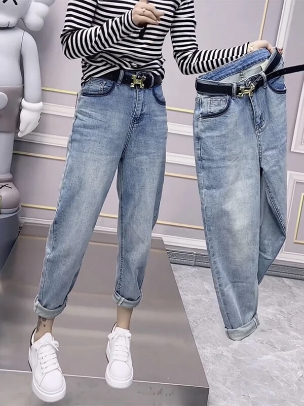 Sieviešu džinsi, 2024. gada pavasara rudens, jaunas harēma bikses, resnas Mm augsta jostasvieta, slaidas, elastīgas sieviešu bikses, Trend Y2k