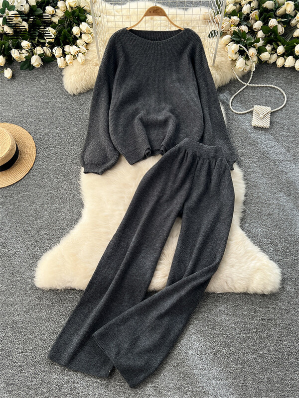 SINGREINY sügistalvine soliidne kaheosalised ülikonnad Naiste pikkade varrukatega kampsun+elastne vöökoht pikad püksid naistele vabaaja 2tk komplektid