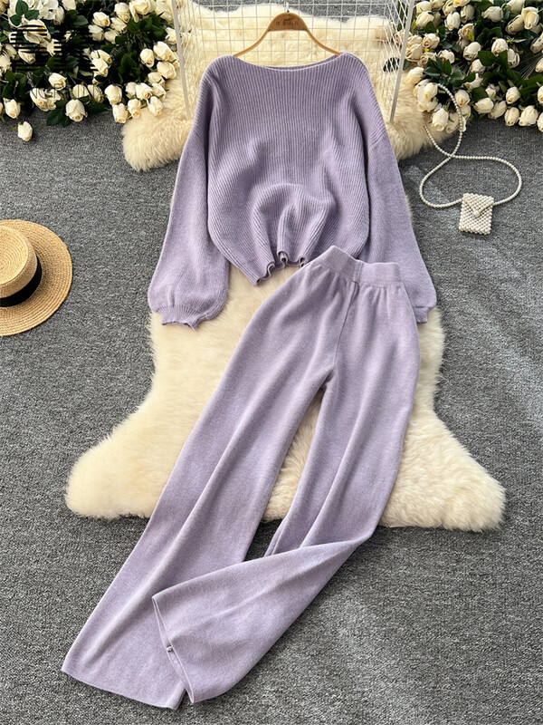 SINGREINY sügistalvine soliidne kaheosalised ülikonnad Naiste pikkade varrukatega kampsun+elastne vöökoht pikad püksid naistele vabaaja 2tk komplektid