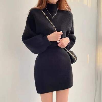 Naiste Sweatervest-kleit + polo-/kilpkonnakaelusega Pashmina kampsunkleit, 2-osaline komplekt, kvaliteetne eksporditav laos