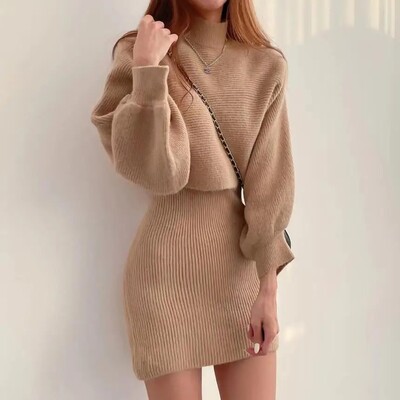 Naiste Sweatervest-kleit + polo-/kilpkonnakaelusega Pashmina kampsunkleit, 2-osaline komplekt, kvaliteetne eksporditav laos